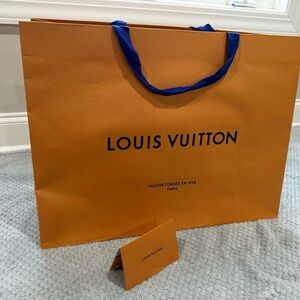 Louis Vuitton Orange Shopping Bag with Blue Handles